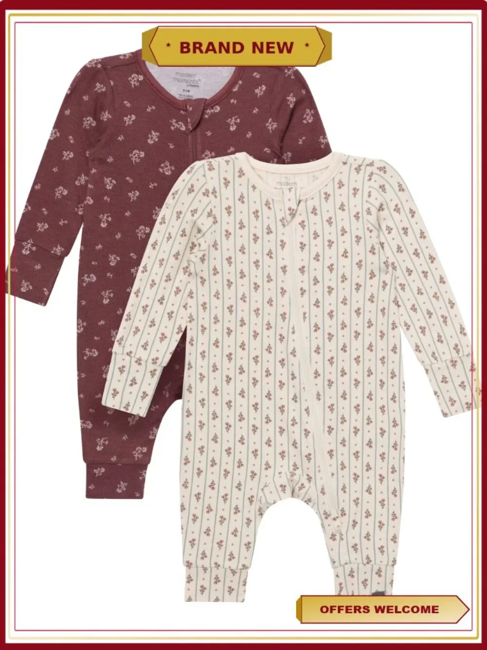 Gerber 2-Pack Viscose Two-Way Zip Coveralls Newborn-24 Months